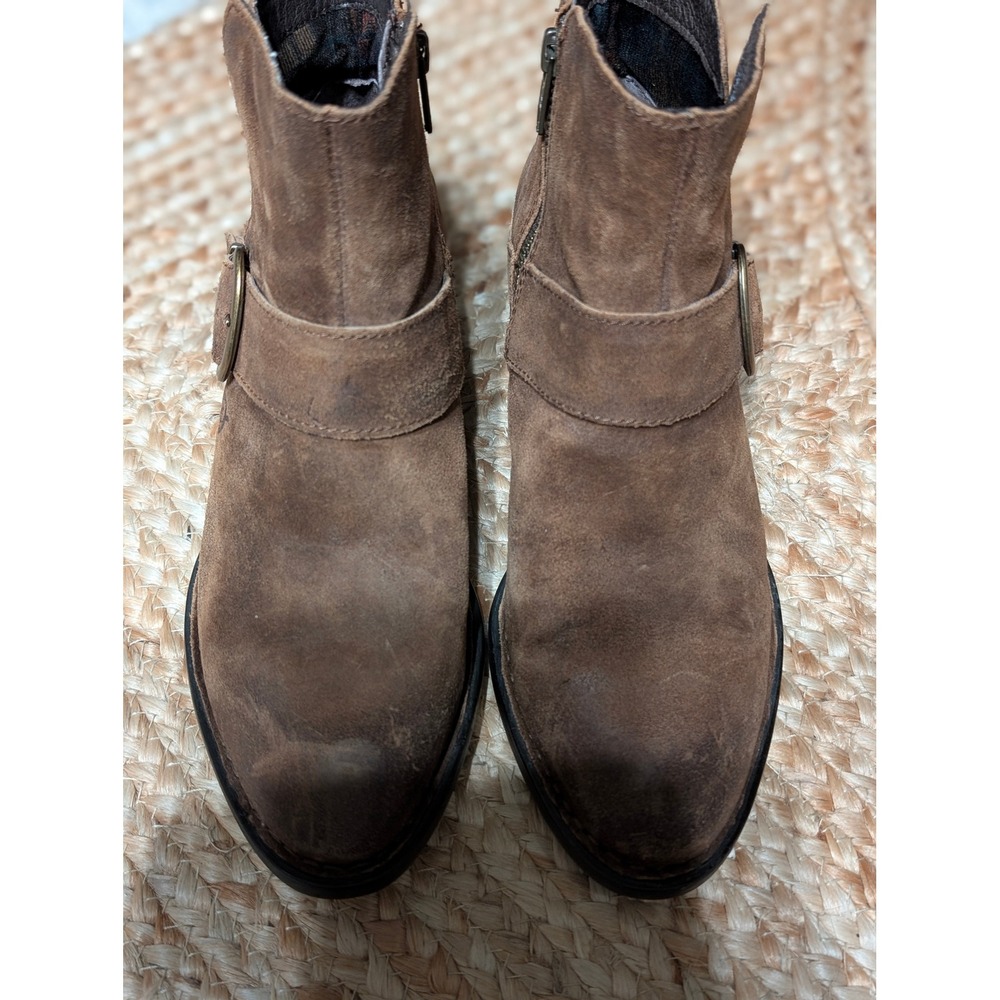 Born Suede Leather Ankle Boots Brown Buckle Harness Booties Womens 7.5 M - Picture 2 of 10